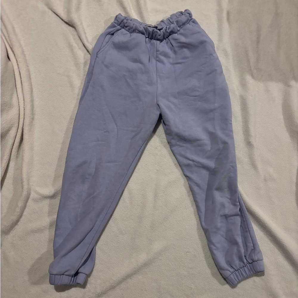 Zara Blue Sweatpants with Elastic Waistband and Cuffed Ankles